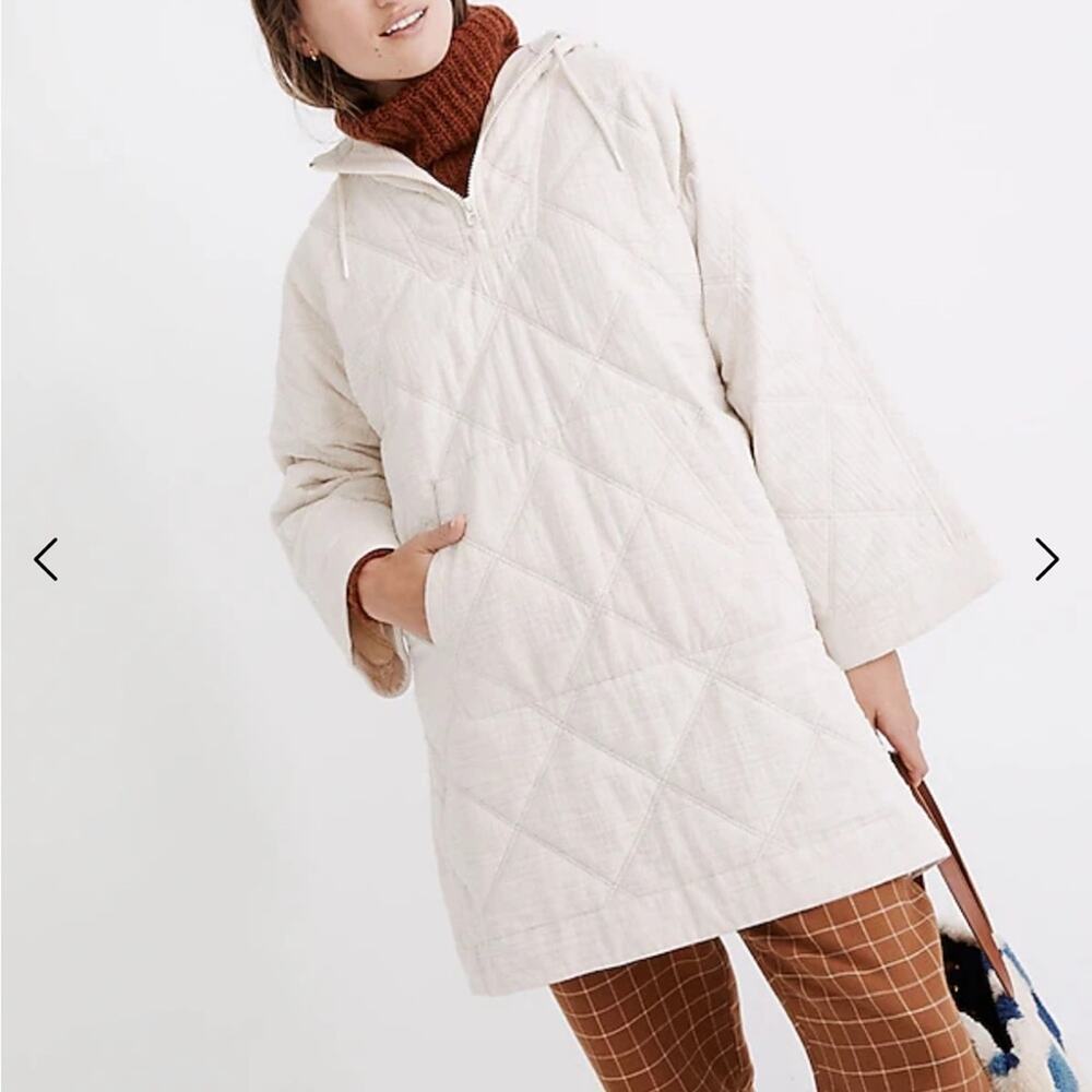 NEW Madewell Quilted Hoodie Popover Jacket in Oatmeal Melange - Size XS